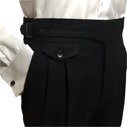 Men Woolen Pants | High Waisted Straight Trousers | Warm Suit Pants Black