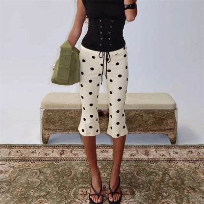 Women Vintage Polka Dot Capri Pants | High Waist | Slim Fit | Cropped Pants | Trousers | Y2K
