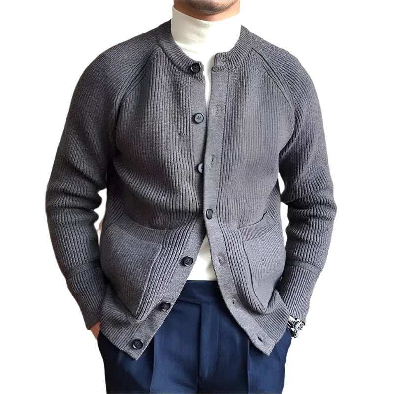 Men Wool Buttoned Crew Neck Sweater | Long Sleeve Casual Knitted Cardigan