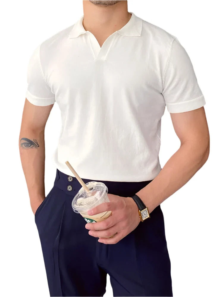 Men’s Casual Plain Short Sleeves Polo Shirts | Turn-down Collar Summer Pullover White