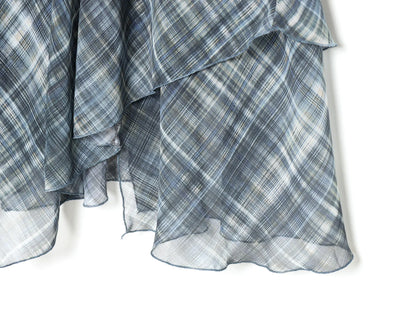 Women Blue Plaid Pleated Skirt | Asymmetrical Hem | High Waist | Long Skirt | Y2k