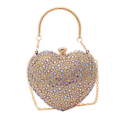 Women Rhinestone Heart Shape Crystal Clutch | Evening Clutch | Wedding Party Gold and Purple
