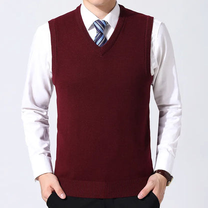 Men Knitted Cotton Sweater Vest | Casual Warm Winter V-Neck Outerwear