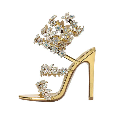 Women Bling Luxury Crystal Butterfly Flower Heels | Gladiator Sandals | Summer High Heels | Wedding Shoes | Sandalias Gold