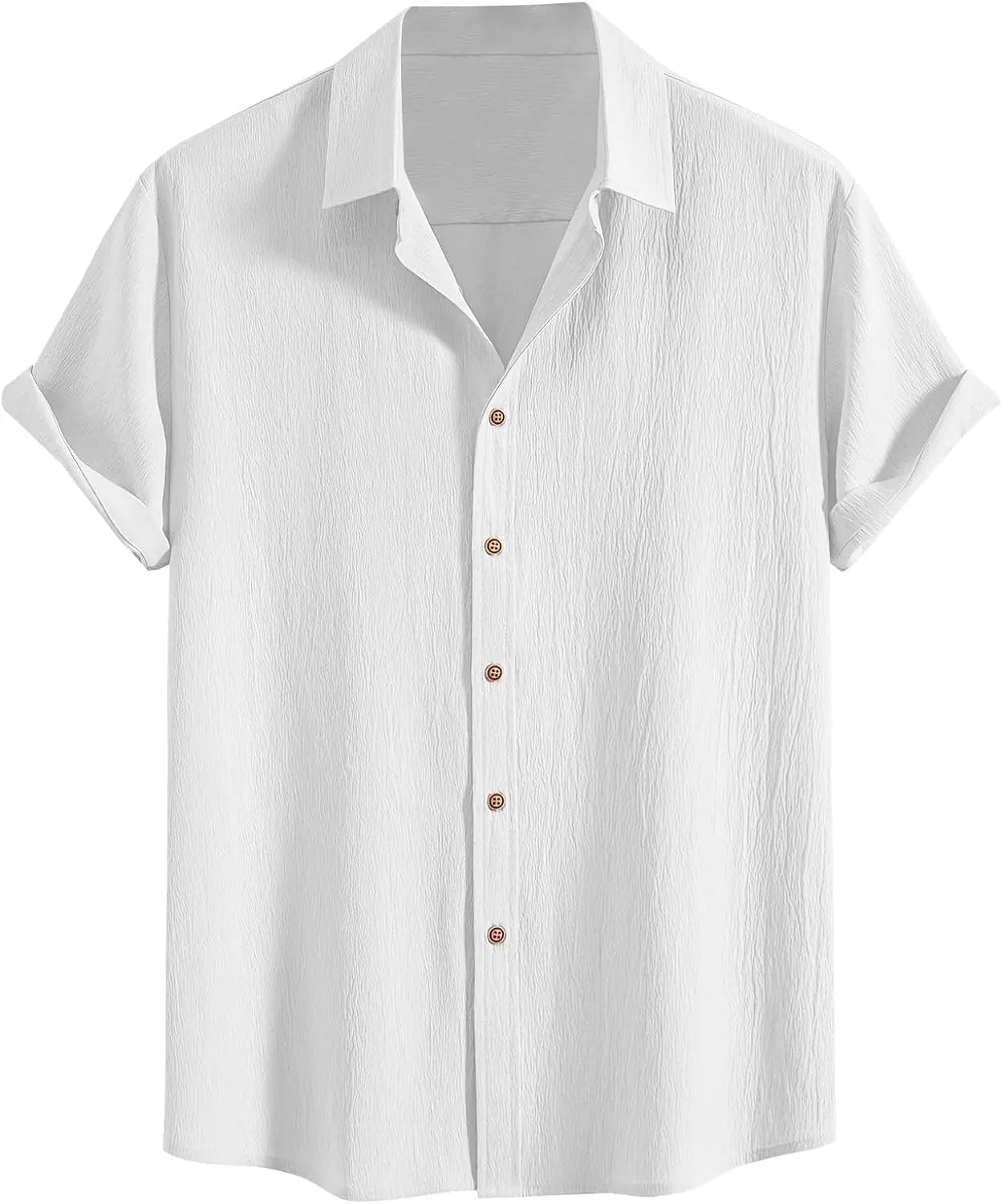 Men Cotton Wrinkle Textured Button Down Shirt | Casual Beach Hawaiian Summer Shirt White