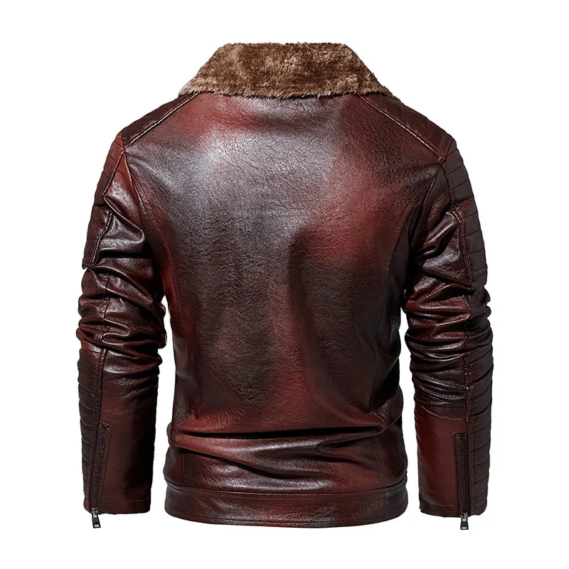 Leather Windbreaker Jacket Men | Fleece Motorcycle Stand Collar Casual Jacket