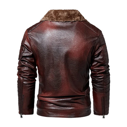 Leather Windbreaker Jacket Men | Fleece Motorcycle Stand Collar Casual Jacket