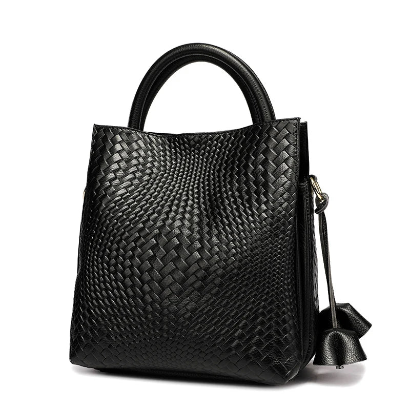 Women Large Capacity Leather Bag | Women Office Bag | Woven Texture Bucket Bag