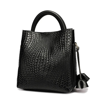 Women Large Capacity Leather Bag | Women Office Bag | Woven Texture Bucket Bag