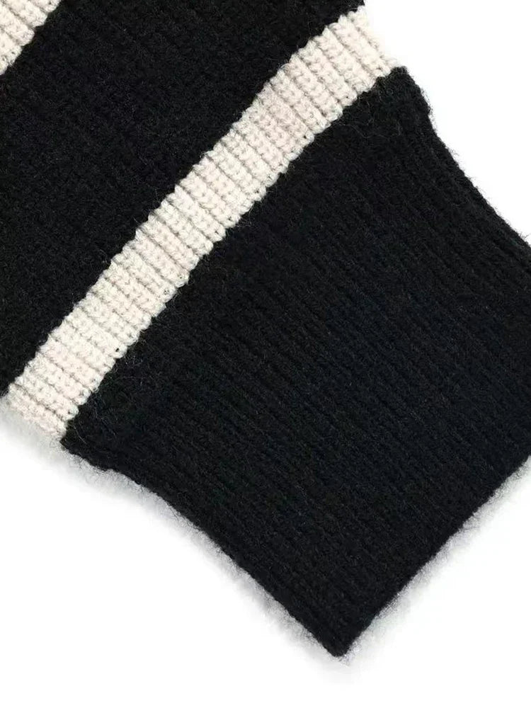 Men Black Half-Zip Sweater | Winter Striped Pullover | Warm Knit Sweater Top