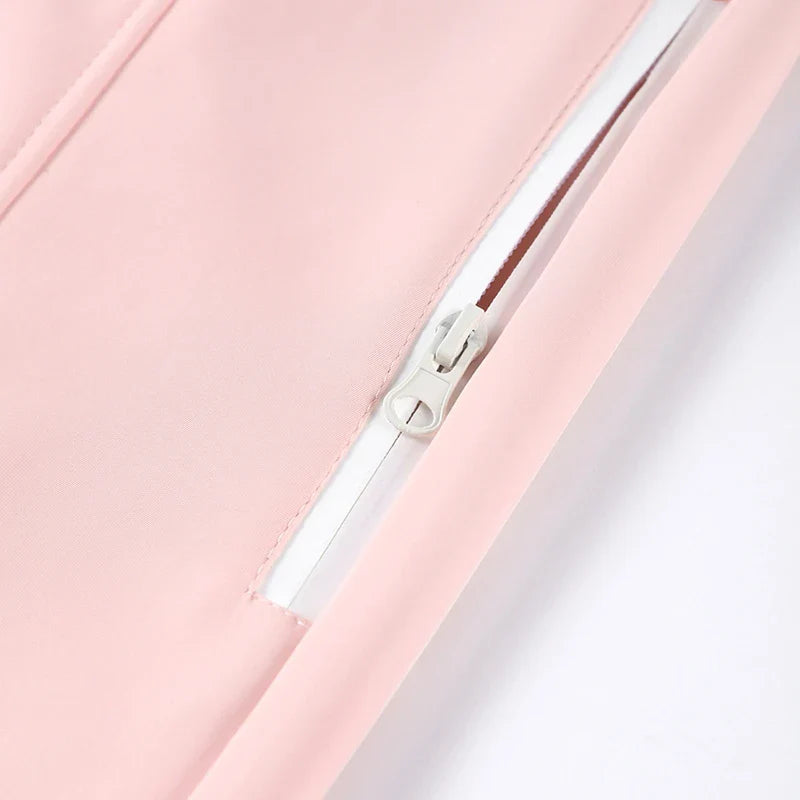 Women Pink Ski Wear Jumpsuit | Long Sleeve | Hoodie | Wide Leg Jumpsuit | Winter | Thick | Warm