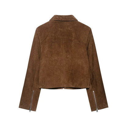Women Short Suede Jacket | Long Sleeve | Fall | Casual Vintage Jacket