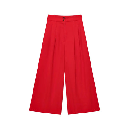 Women Sleeveless V-Neck Top With Belt Straight Pants Set | Top Trouser Suit | 2 Piece Set Red Bottom