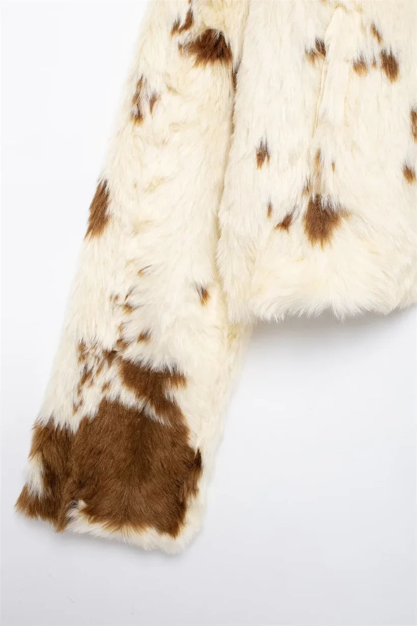 Women Thick Warm Animal Print Short Fur Jacket