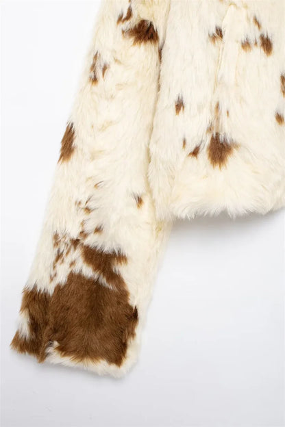 Women Thick Warm Animal Print Short Fur Jacket
