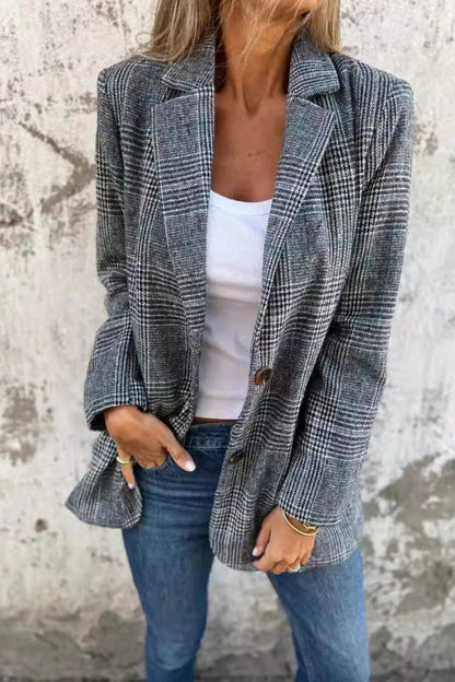 Plaid Single-Breasted Blazer