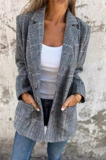 Plaid Single-Breasted Blazer