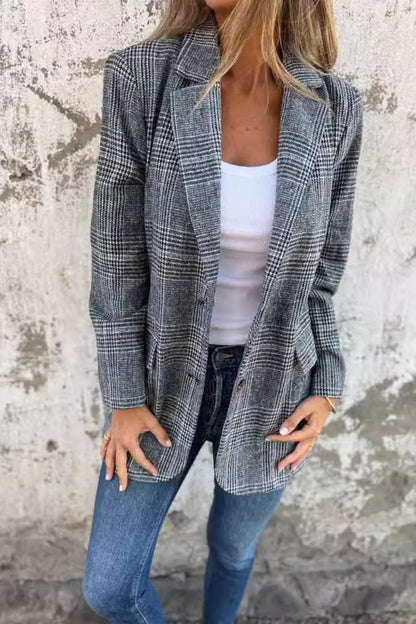 Plaid Single-Breasted Blazer
