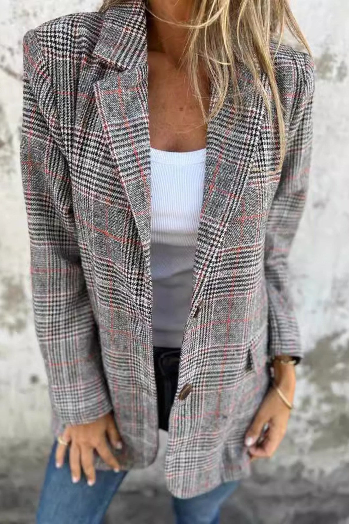 Plaid Single-Breasted Blazer