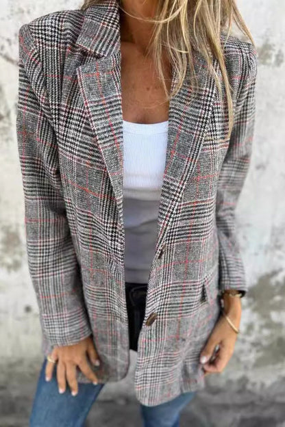 Plaid Single-Breasted Blazer