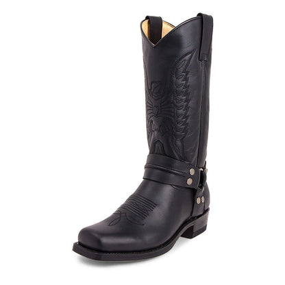 Men Western Cowboy Boots | Leather Embroidered Boots | Winter Shoes | Retro Men Boots | Mid-Calf Boots