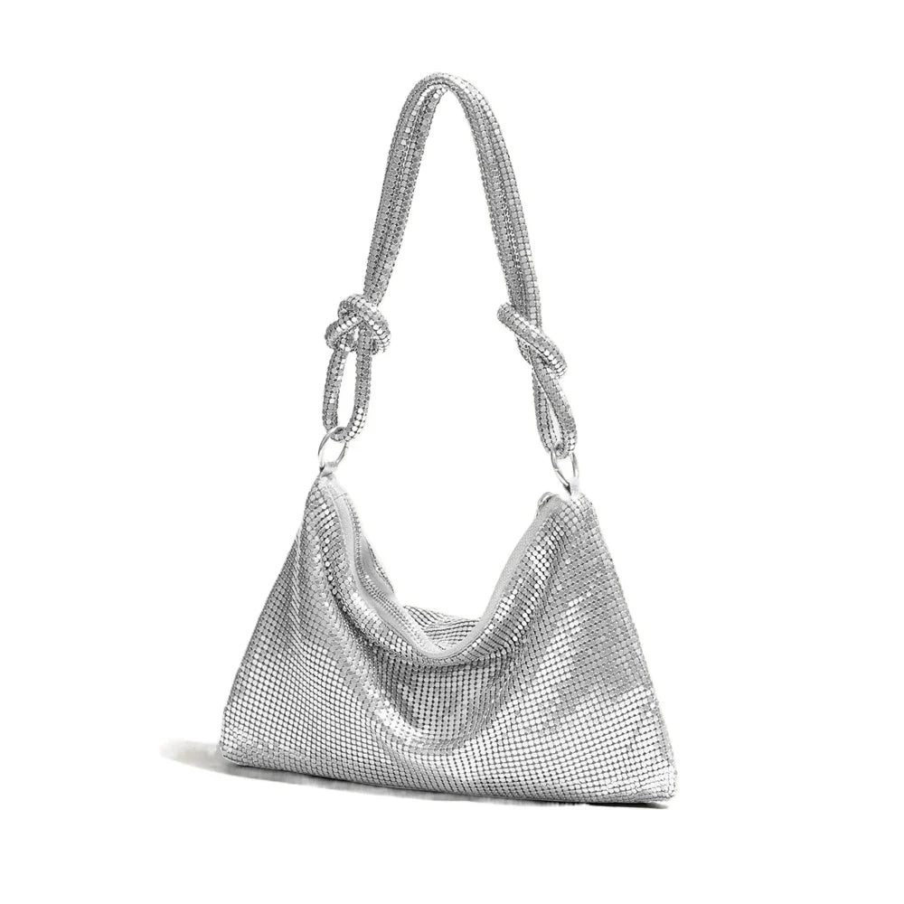 Women Soft Sequins Evening Bag | Shiny Shoulder Bag | Party Bag Silver