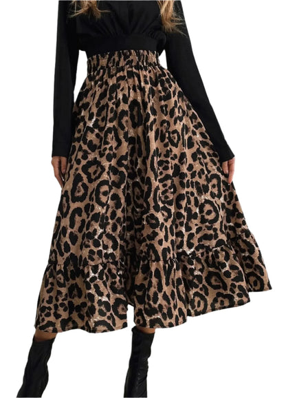 Women Loose Long Leopard Skirt