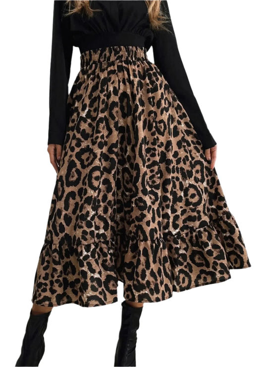 Women Loose Long Leopard Skirt