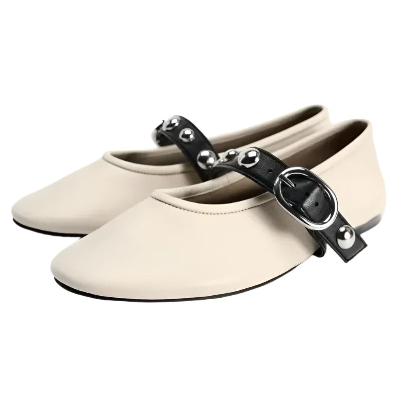 Women Leather Ballet Flats | Mary Jane Flats | Ballerina Flats Ivory