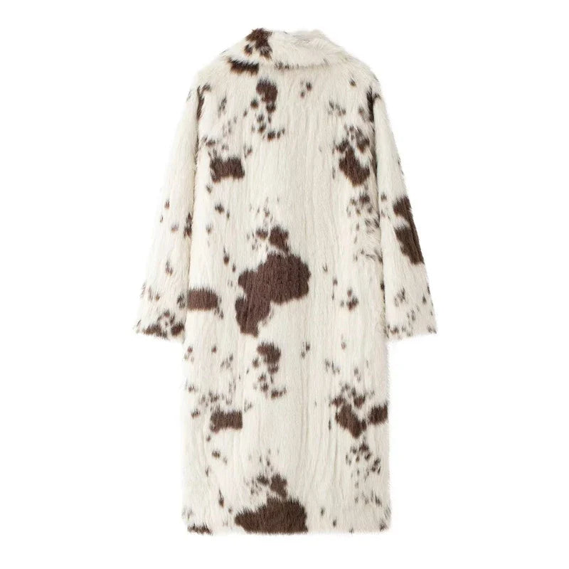 Women Winter Animal Print Fur Coat | Thick Warm Long Coat