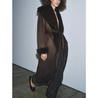 Women Winter Long Coat | Fur Collar | Belted | Mid-Length