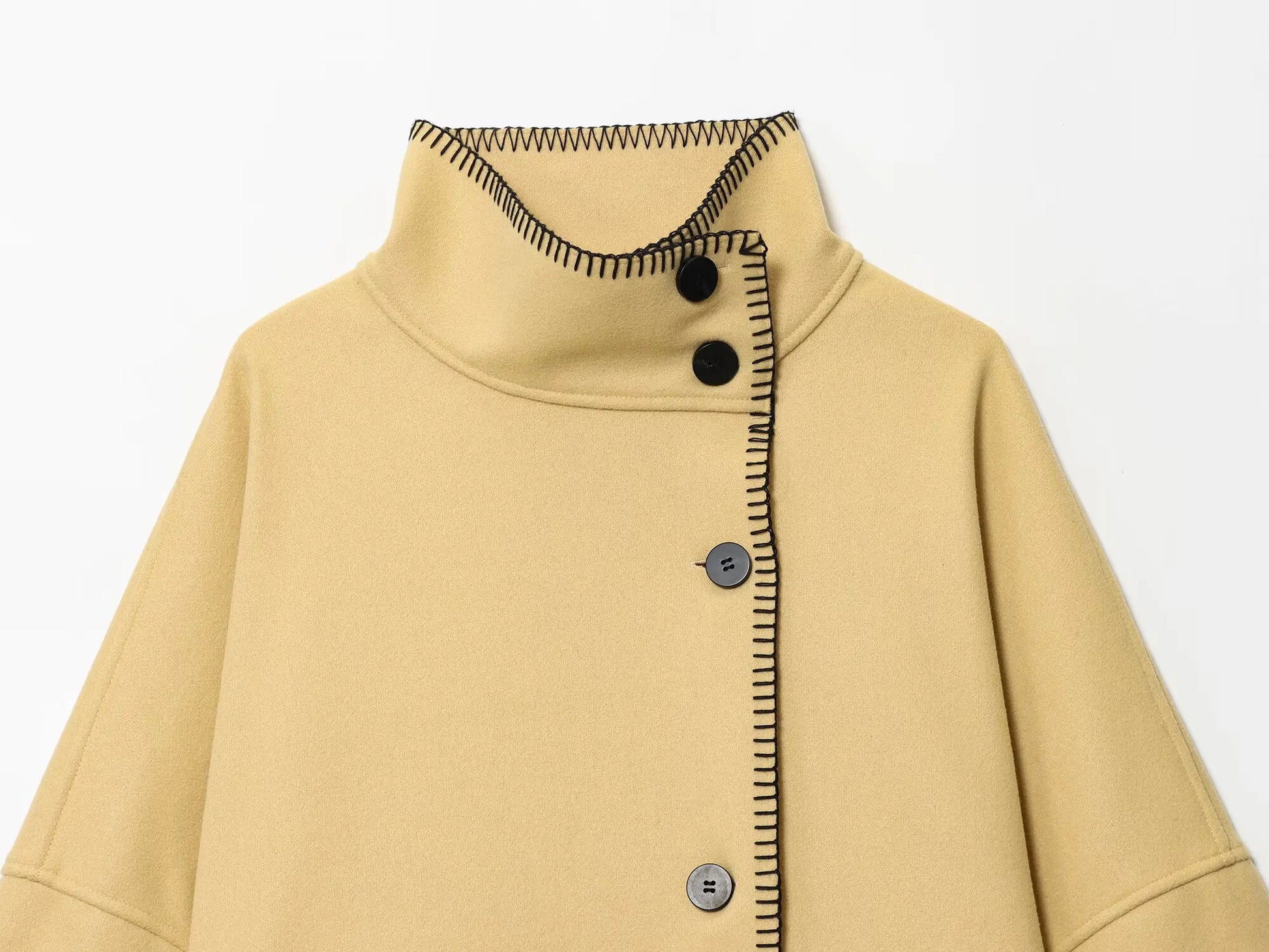 Women Short Jacket | Wide Shoulder | Vintage High Neck | Long Sleeve | Cape Coat