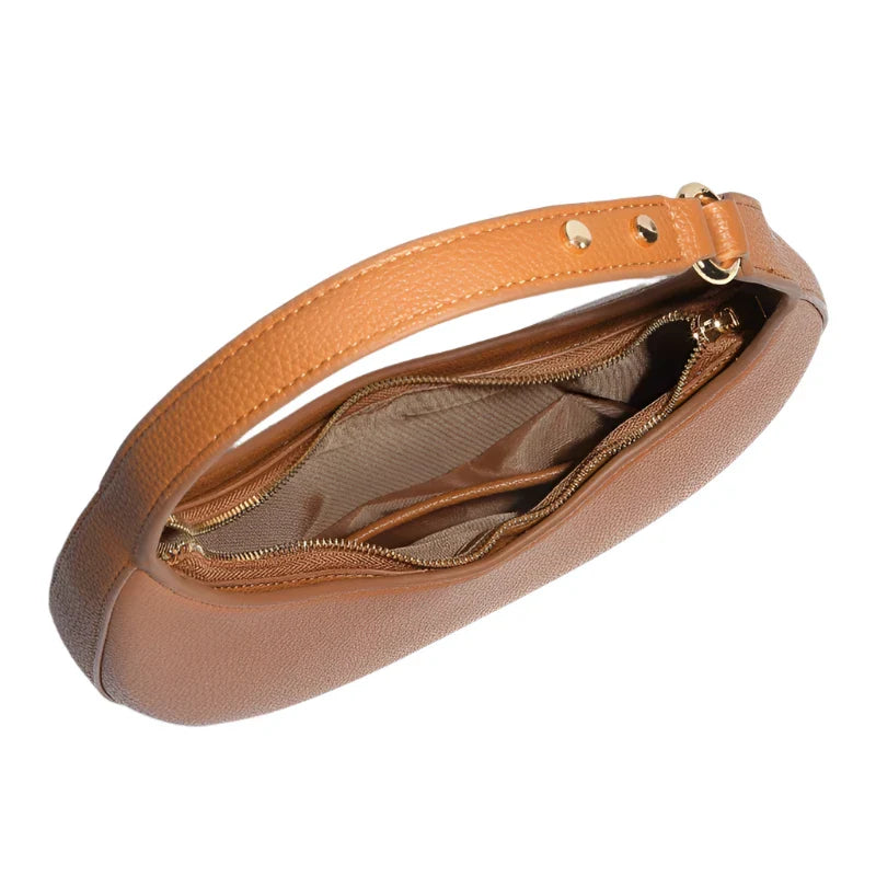 Women Vintage Half Moon Bag | Lychee Texture Rivet Underarm Bag