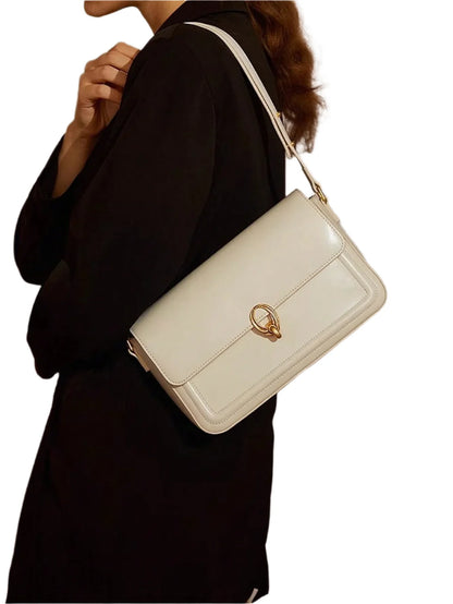 Women Leather Underarm Flap Bag | Retro Bag White