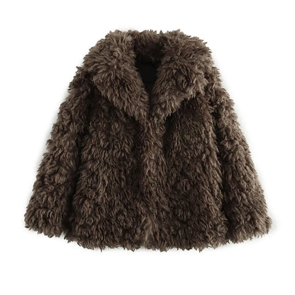 Women Brown Fur Short Coat Brown