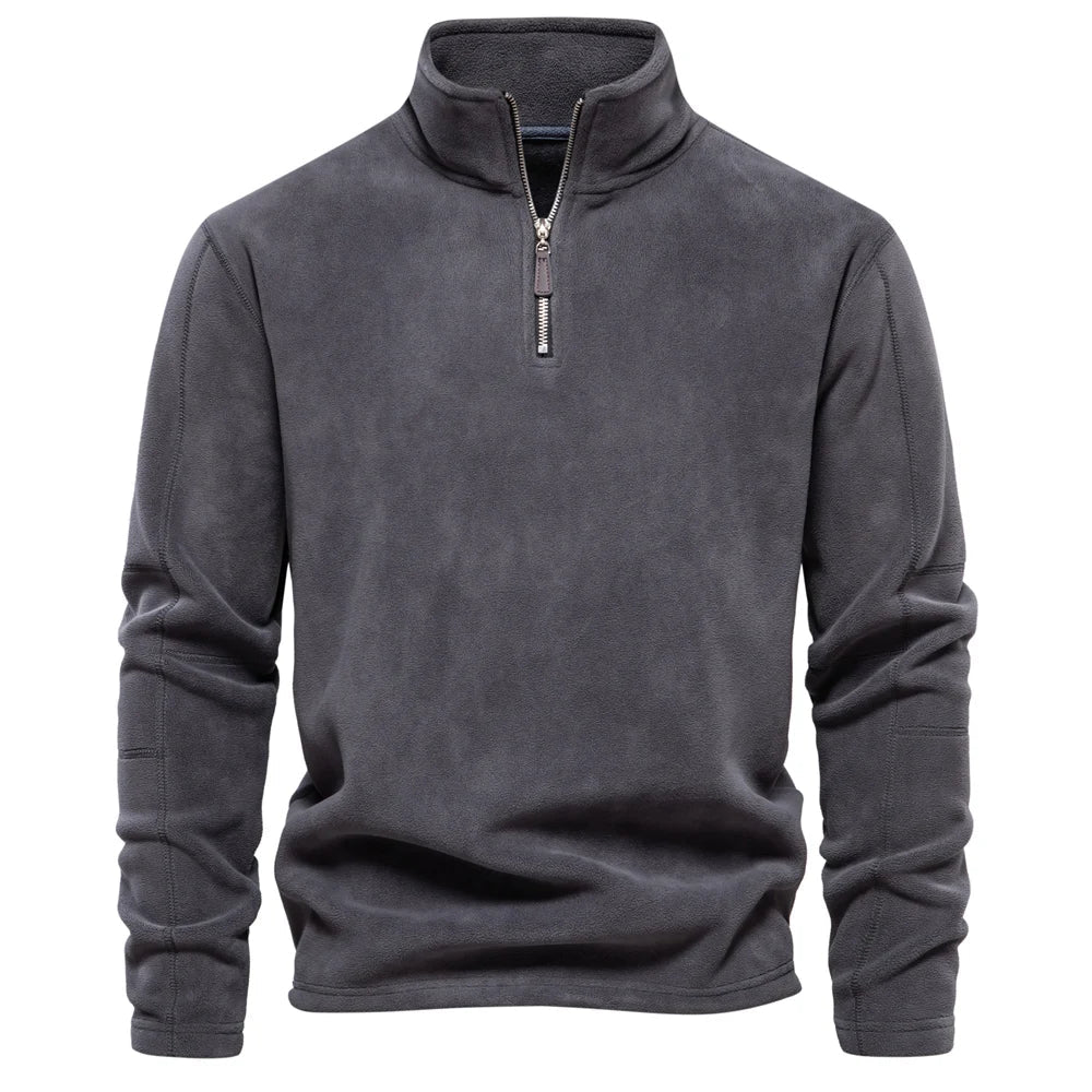Men Warm Fleece Jacket | Men Soft Sweatshirt | Zipper Neck Pullover Dark Grey