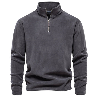 Men Warm Fleece Jacket | Men Soft Sweatshirt | Zipper Neck Pullover Dark Grey