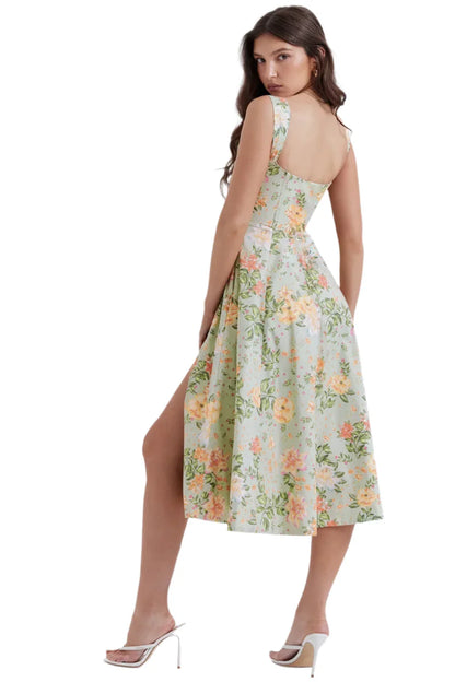 Women Floral Print Long Dress | Corset Dress | Casual Party Dress