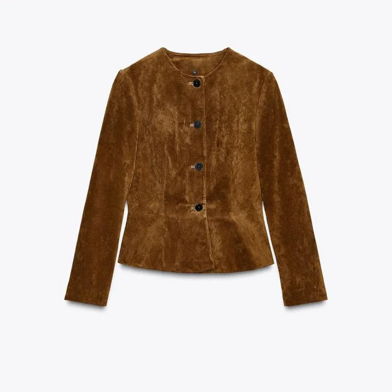 Women Suede Short Jacket | Long Sleeve | Autumn Jacket