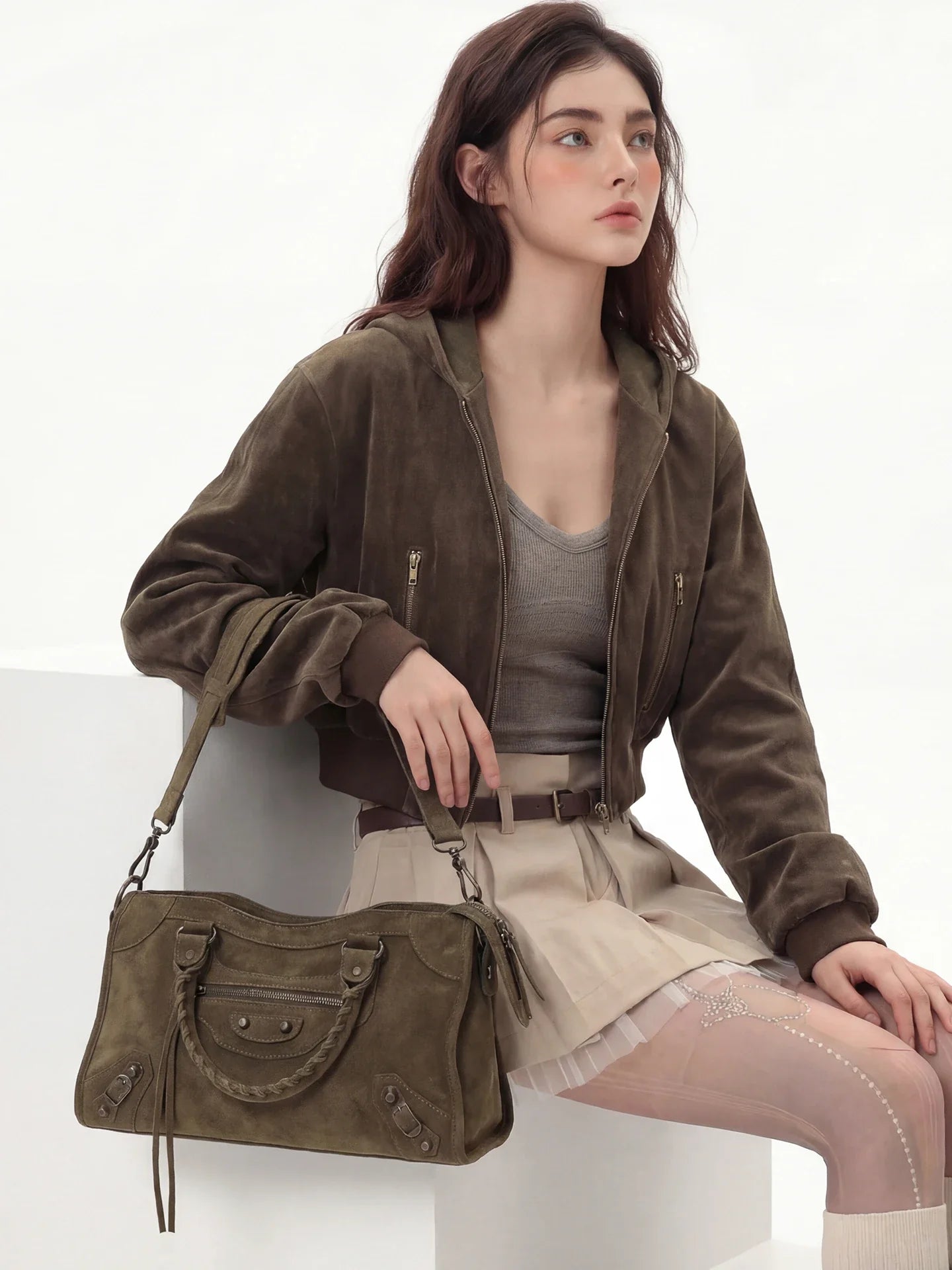Women Paris Retro Motorcycle Bag | Large Capacity | Suede Leather Bag | Crossbody