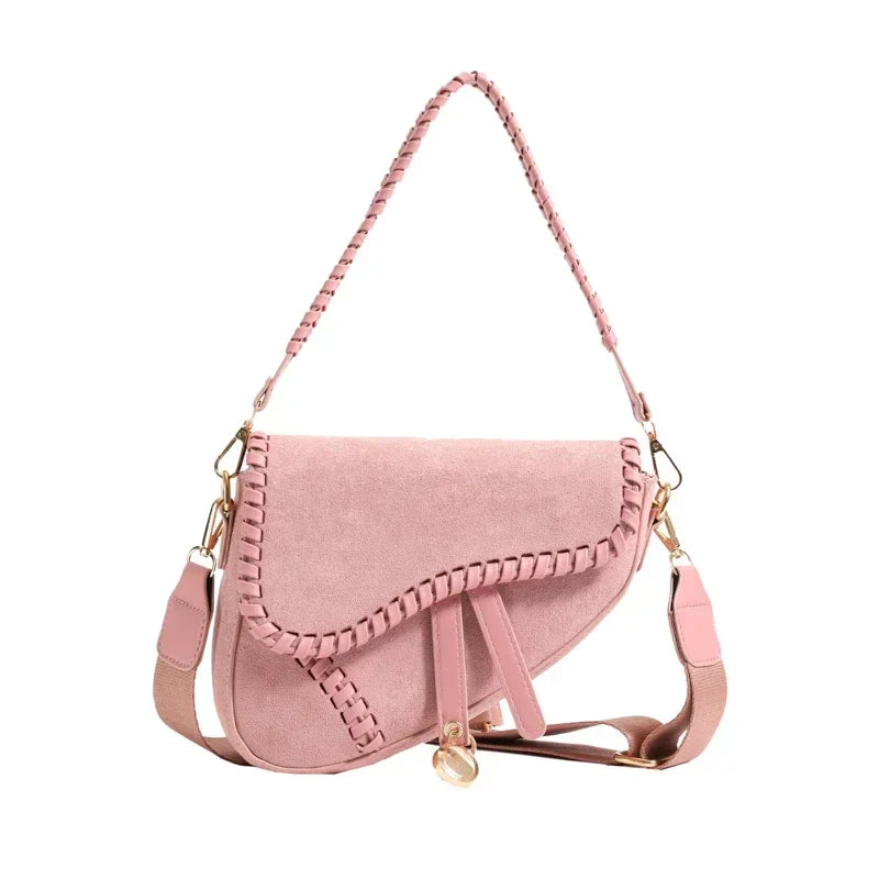 Women Leather Saddle Bag | Crossbody Designer Bag Pink