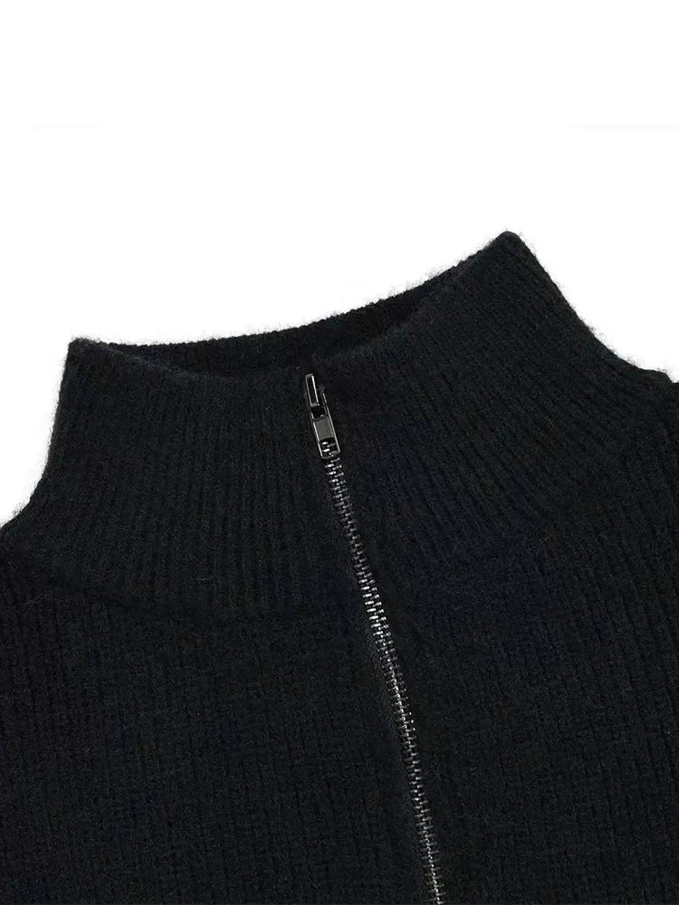 Men Black Half-Zip Sweater | Winter Striped Pullover | Warm Knit Sweater Top