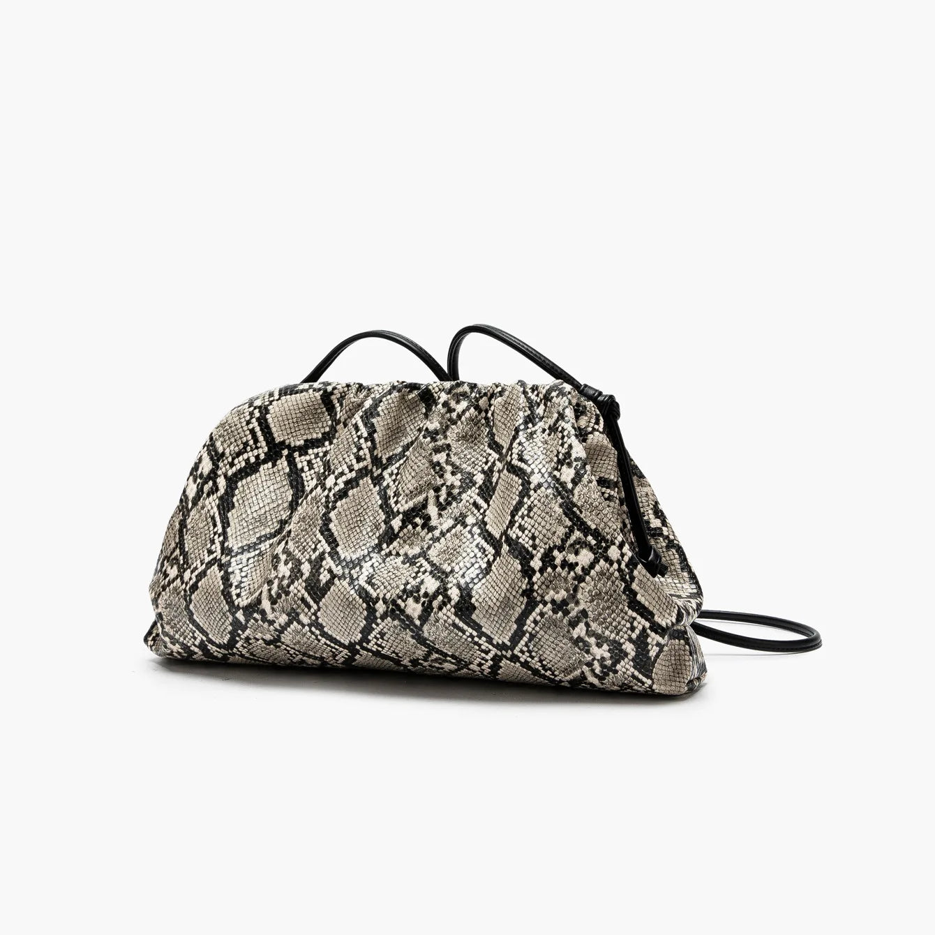 Women Leather Ruched Serpentine Dumpling Bag | Pouch Handbag | Cloud Clutch | Snake Pattern Shoulder Bag | Crossbody Bag
