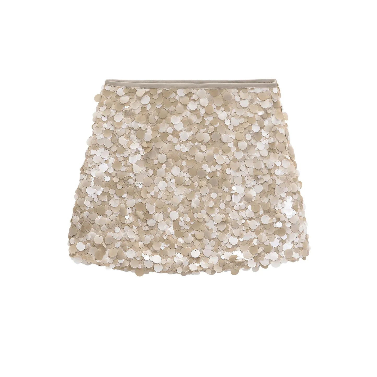 Women French Short Bead Embellished Sequin Skirt | Mini Skirt Champagne