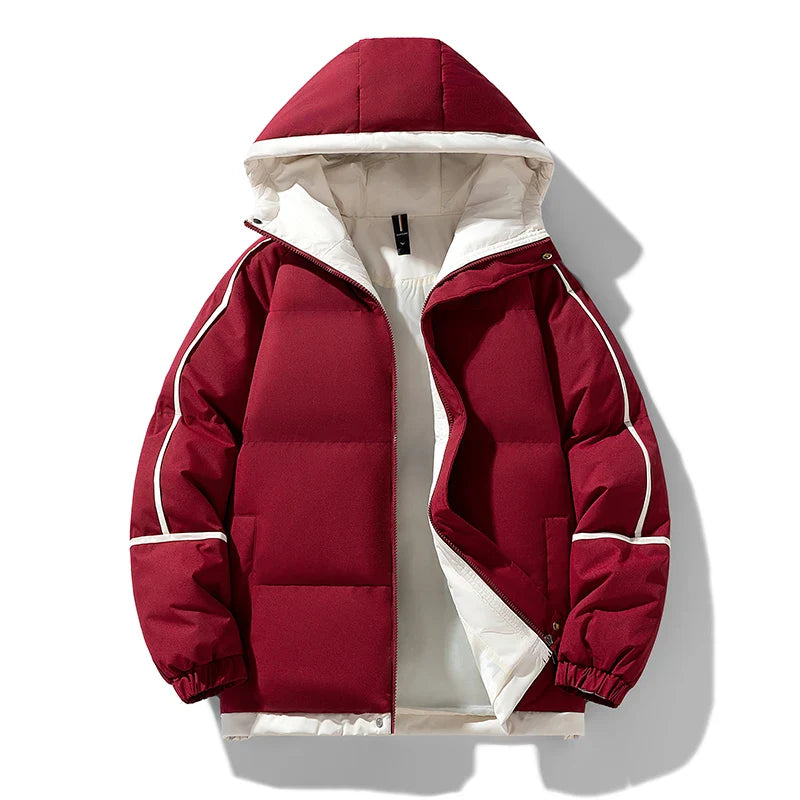 Unisex Thick Hooded Puffer Jacket | Windbreaker Jacket | Warm Parka Winter Jacket Red