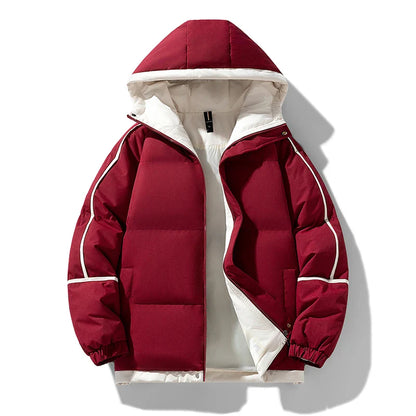 Unisex Thick Hooded Puffer Jacket | Windbreaker Jacket | Warm Parka Winter Jacket Red
