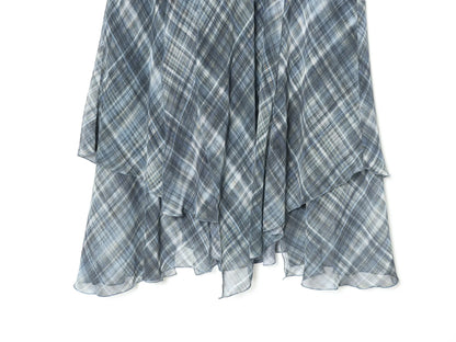 Women Blue Plaid Pleated Skirt | Asymmetrical Hem | High Waist | Long Skirt | Y2k
