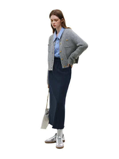Women Wool Short Knitted Cardigan Gray