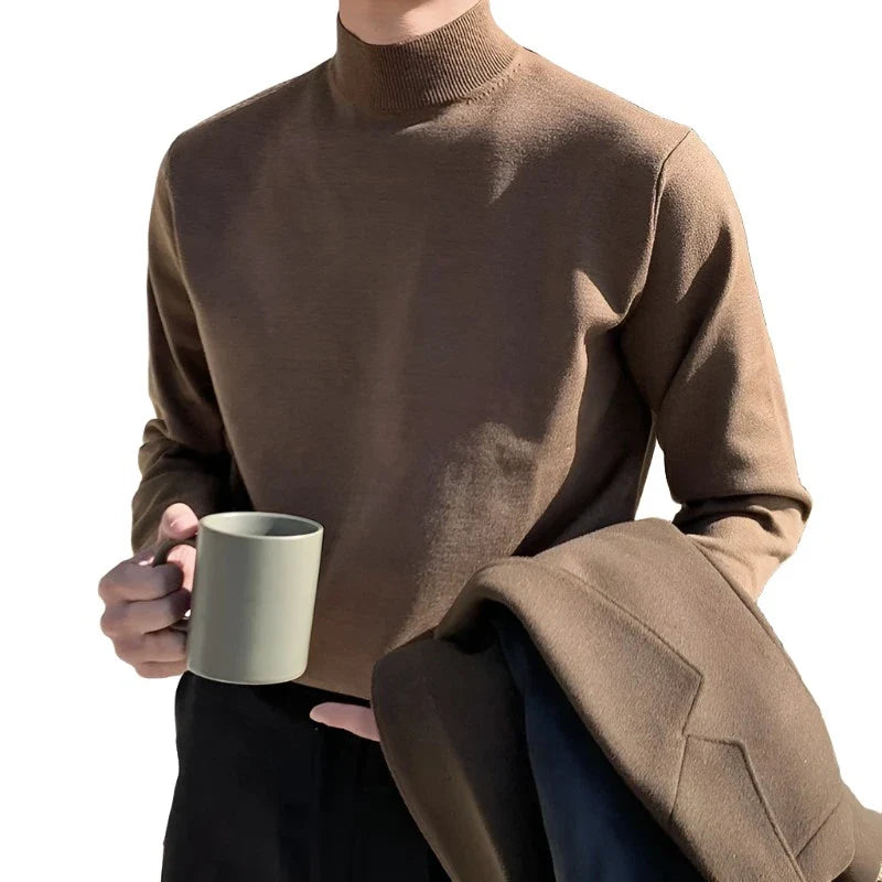 Men Plain Half Turtleneck | Long Sleeve Turtleneck | Winter Casual Sweater Pullover Khaki