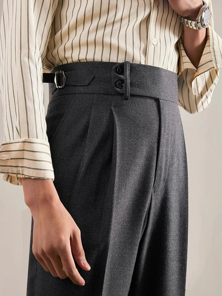 Men Naples Style Trousers | Vintage Belt Buttoned Suit Trousers | Casual Pants
